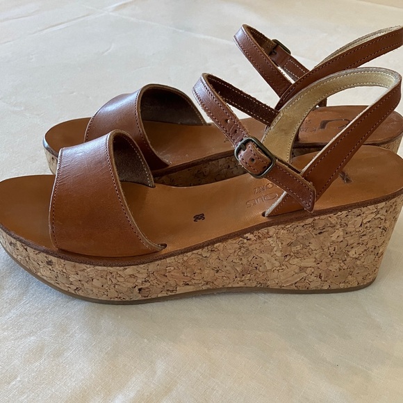 K.Jacques Tan Leather Wedge Sandals - Picture 2 of 7